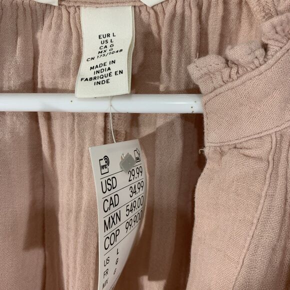 H&M Muslin Dress Light Pink Womens L Nwt Bell Sleeves Butterfly - Picture 4 of 7